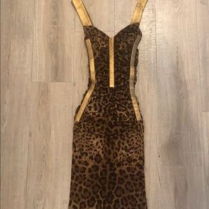 Dolce & Gabbana Leopard & gold silk ruched dress